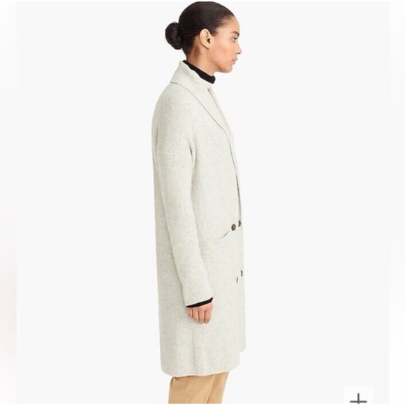 J Crew Sweater Double Breasted Long Cardigan Coat S Cream Shawl Collar Pockets - Picture 13 of 16